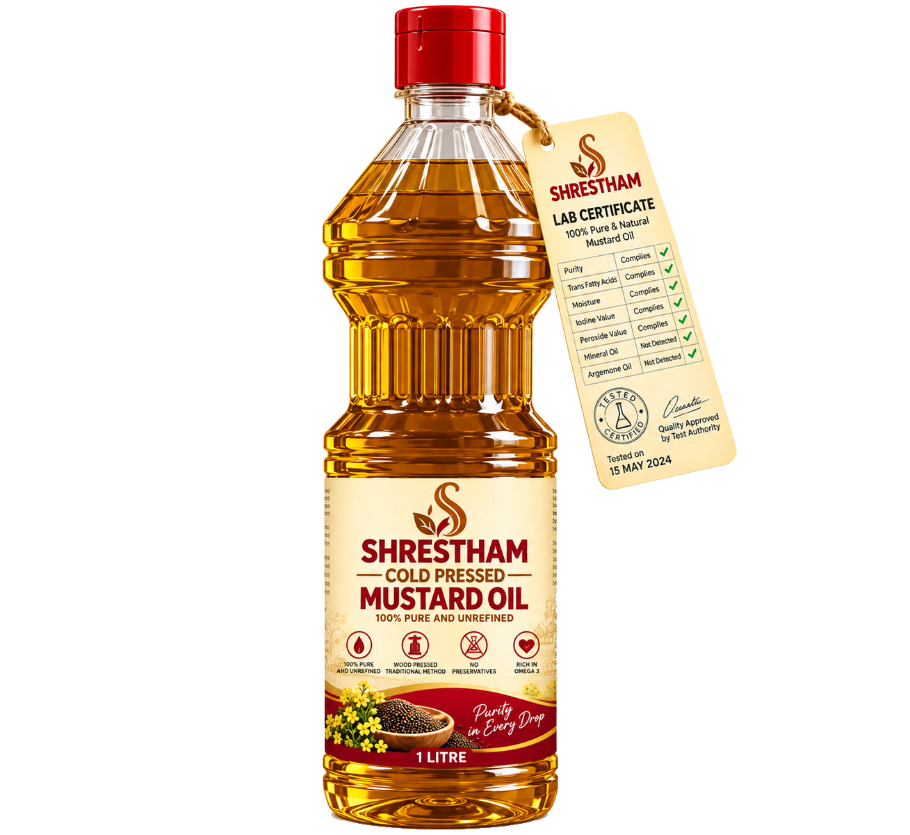 Shrestham 1 Litre Cold Pressed Mustard Oil Bottle