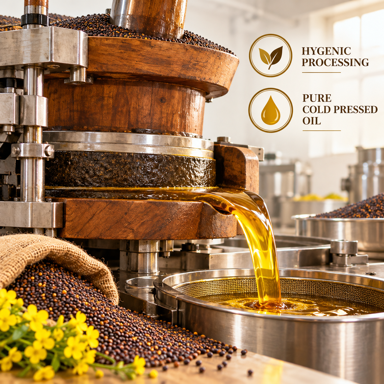 Real Wood Press Extracting Golden Mustard Oil